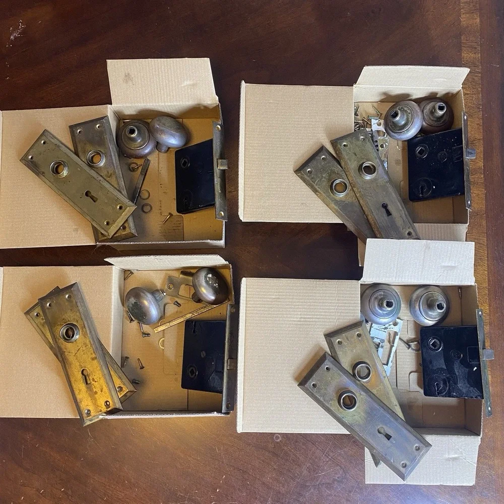 Lot Of 4 Antique Penn Door Locks Copper/Brass Cover Plates & Screws NO KEYS